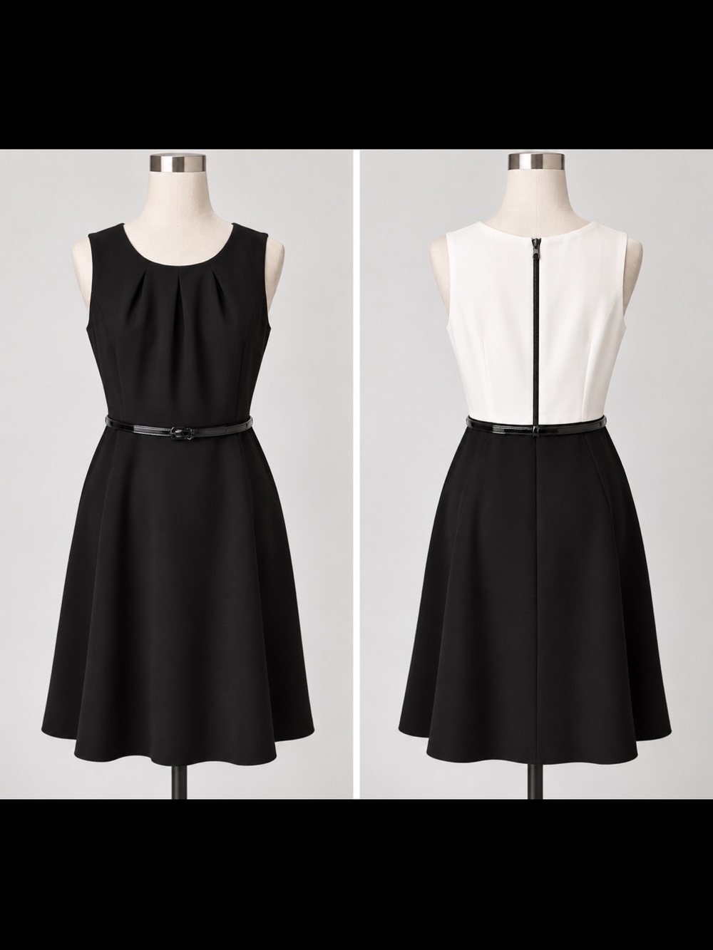 Calvin Klein Classic Two-Tone Sleeveless Fit & Flare Dress - Black and White